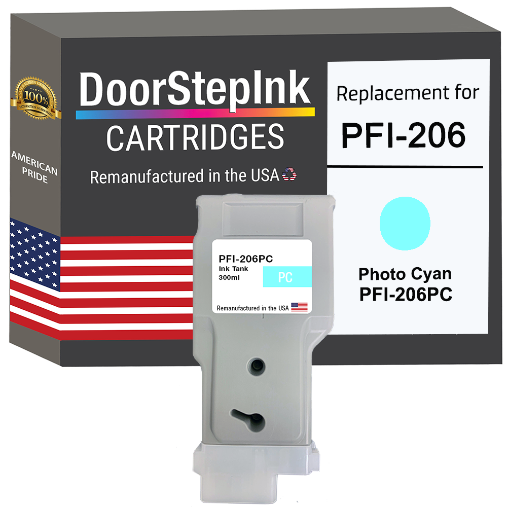 DoorStepInk Brand for Canon PFI-206 300mL Photo Cyan PFI-206PC Remanufactured in the USA Ink Cartridge